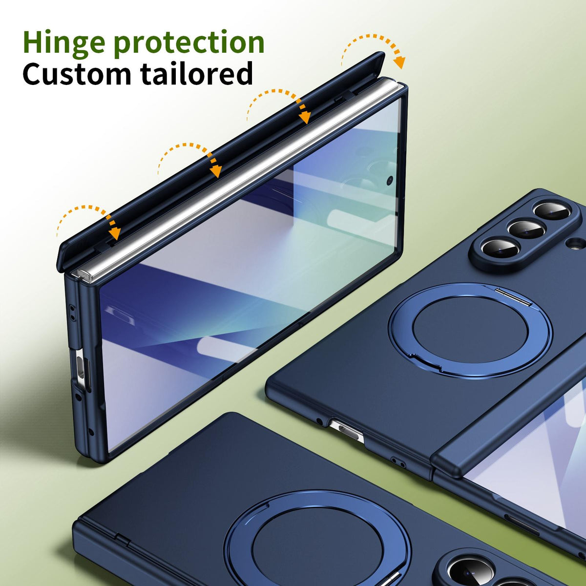 For Galaxy Z Fold8 Ultra 5G Rotation Magnetic Ring Holder Hinge Integrated Film Phone Case - Blue - EDA009804302B