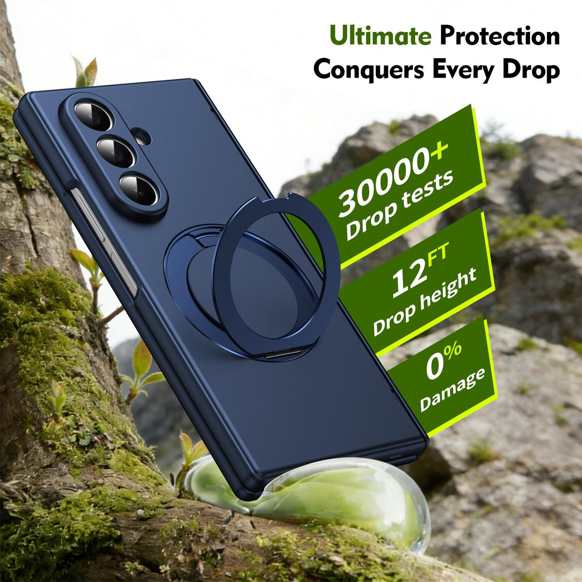 For Galaxy Z Fold8 Ultra 5G Rotation Magnetic Ring Holder Hinge Integrated Film Phone Case - Blue - EDA009804302B