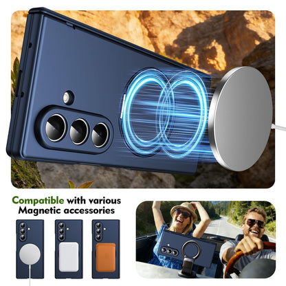 For Galaxy Z Fold8 Ultra 5G Rotation Magnetic Ring Holder Hinge Integrated Film Phone Case - Blue - EDA009804302B