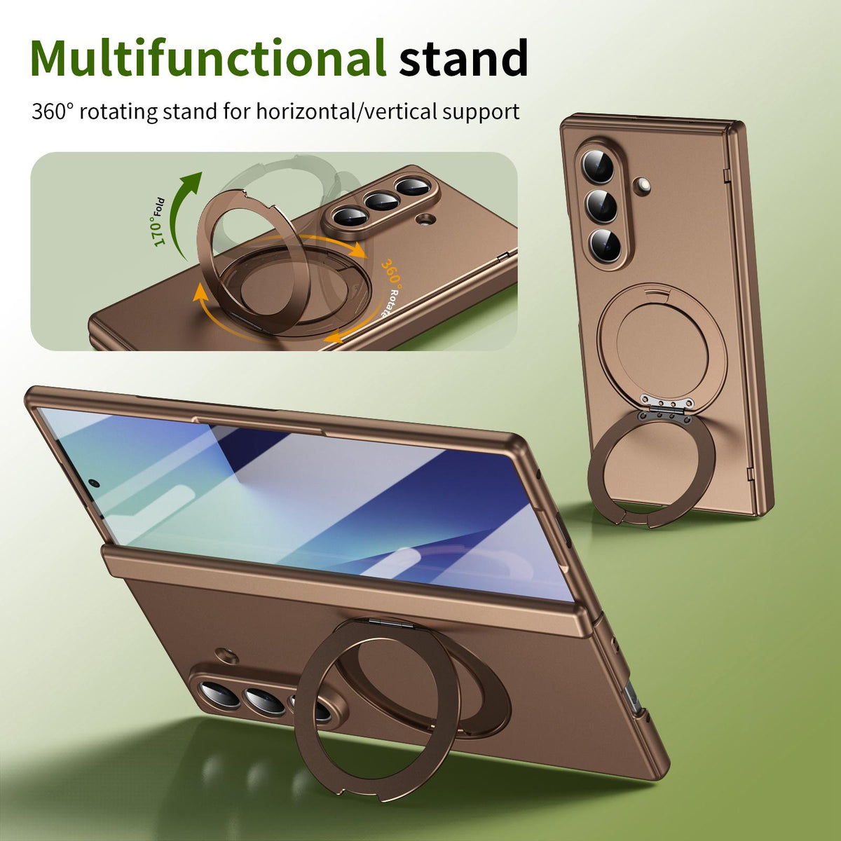 For Galaxy Z Fold8 Ultra 5G Rotation Magnetic Ring Holder Hinge Integrated Film Phone Case - Gold - EDA009804302C