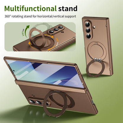 For Galaxy Z Fold8 Ultra 5G Rotation Magnetic Ring Holder Hinge Integrated Film Phone Case - Gold - EDA009804302C