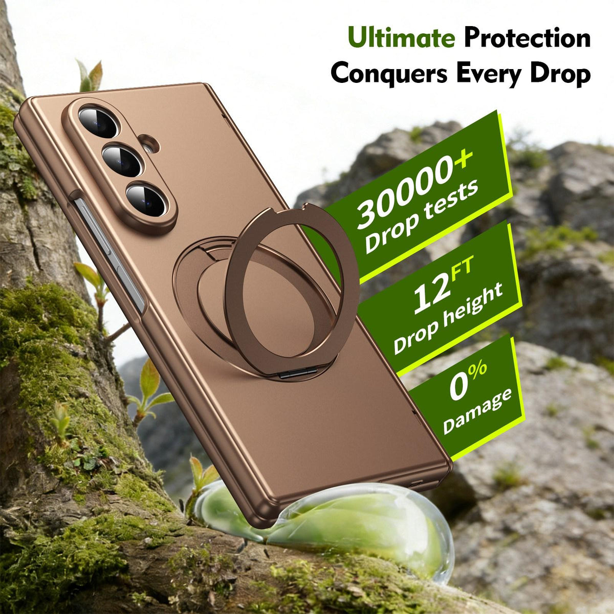 For Galaxy Z Fold8 Ultra 5G Rotation Magnetic Ring Holder Hinge Integrated Film Phone Case - Gold - EDA009804302C