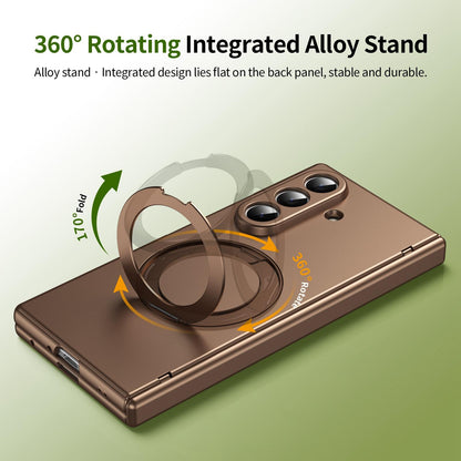 For Galaxy Z Fold8 Ultra 5G Rotation Magnetic Ring Holder Hinge Integrated Film Phone Case - Gold - EDA009804302C