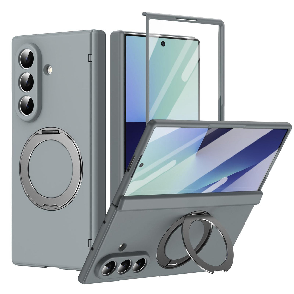 For Galaxy Z Fold8 Ultra 5G Rotation Magnetic Ring Holder Hinge Integrated Film Phone Case - Grey - EDA009804302D