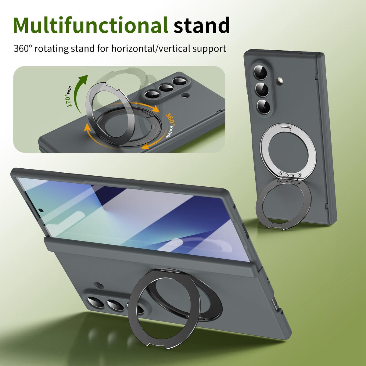 For Galaxy Z Fold8 Ultra 5G Rotation Magnetic Ring Holder Hinge Integrated Film Phone Case - Grey - EDA009804302D