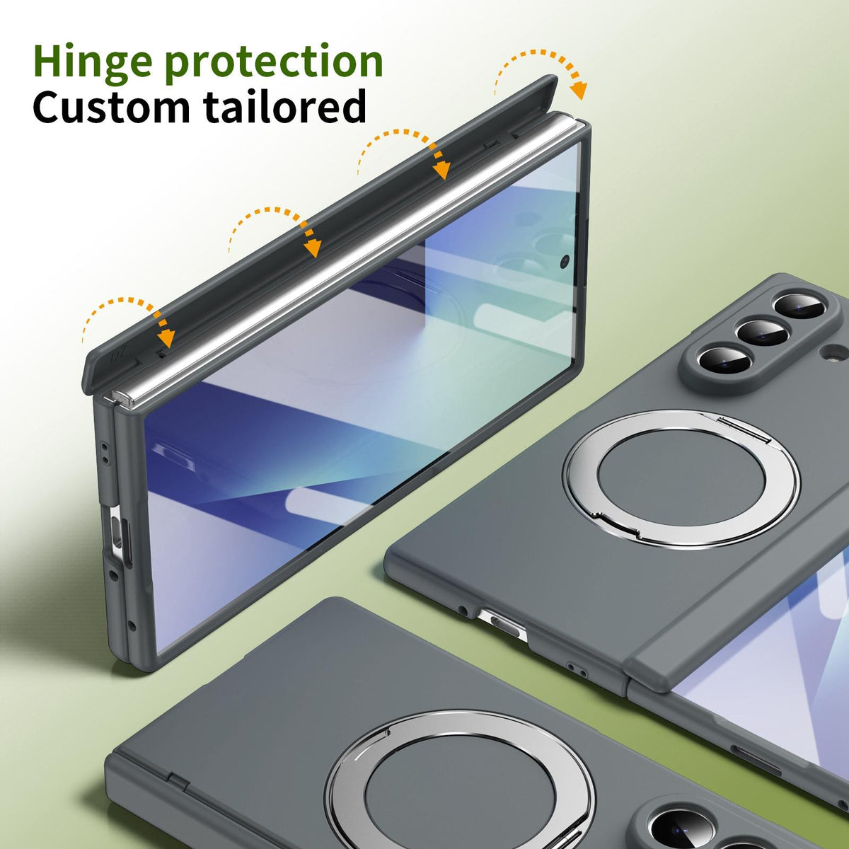 For Galaxy Z Fold8 Ultra 5G Rotation Magnetic Ring Holder Hinge Integrated Film Phone Case - Grey - EDA009804302D