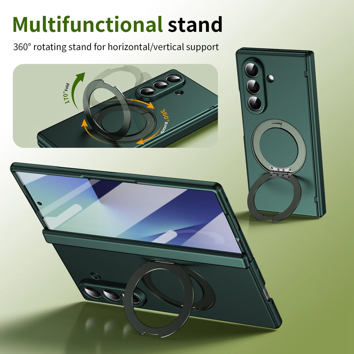 For Galaxy Z Fold8 Ultra 5G Rotation Magnetic Ring Holder Hinge Integrated Film Phone Case - Green - EDA009804302E