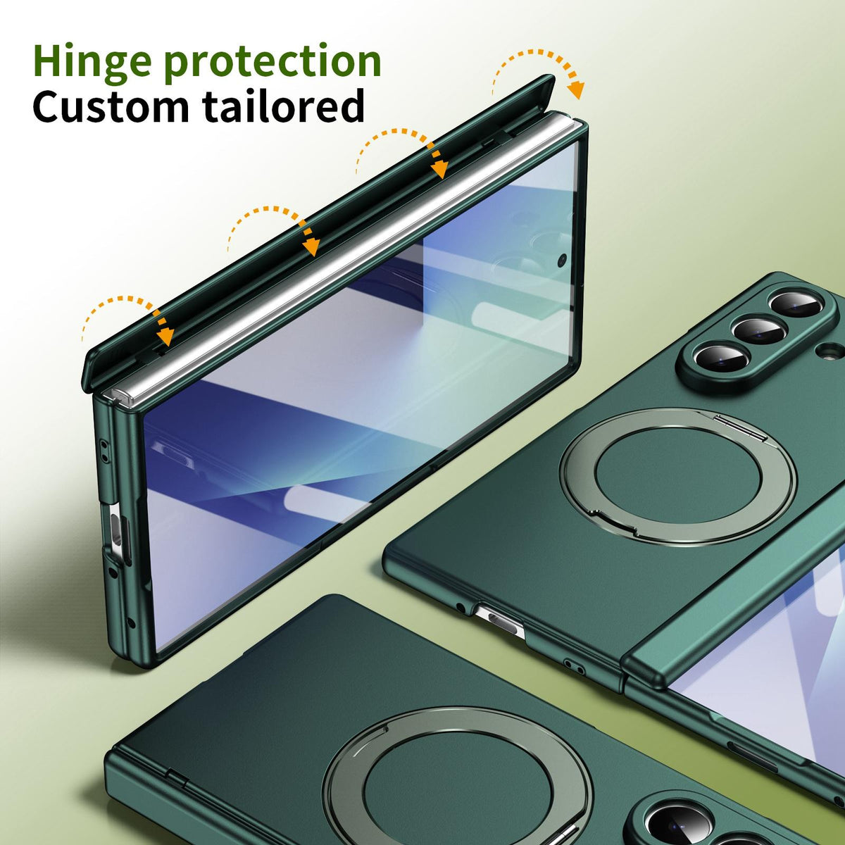 For Galaxy Z Fold8 Ultra 5G Rotation Magnetic Ring Holder Hinge Integrated Film Phone Case - Green - EDA009804302E