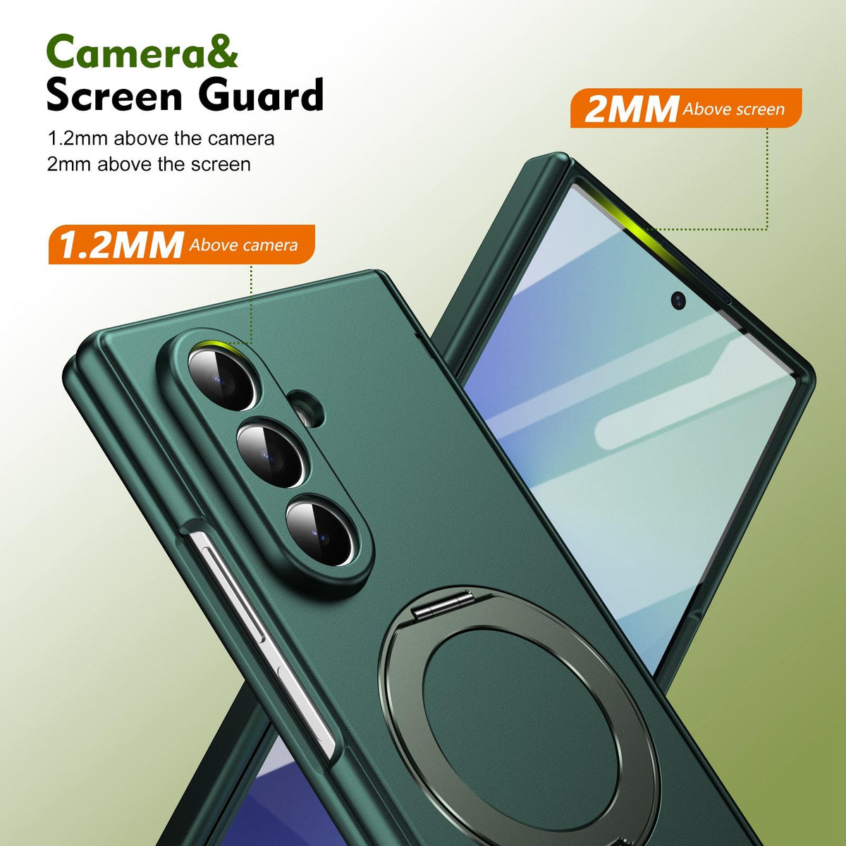 For Galaxy Z Fold8 Ultra 5G Rotation Magnetic Ring Holder Hinge Integrated Film Phone Case - Green - EDA009804302E