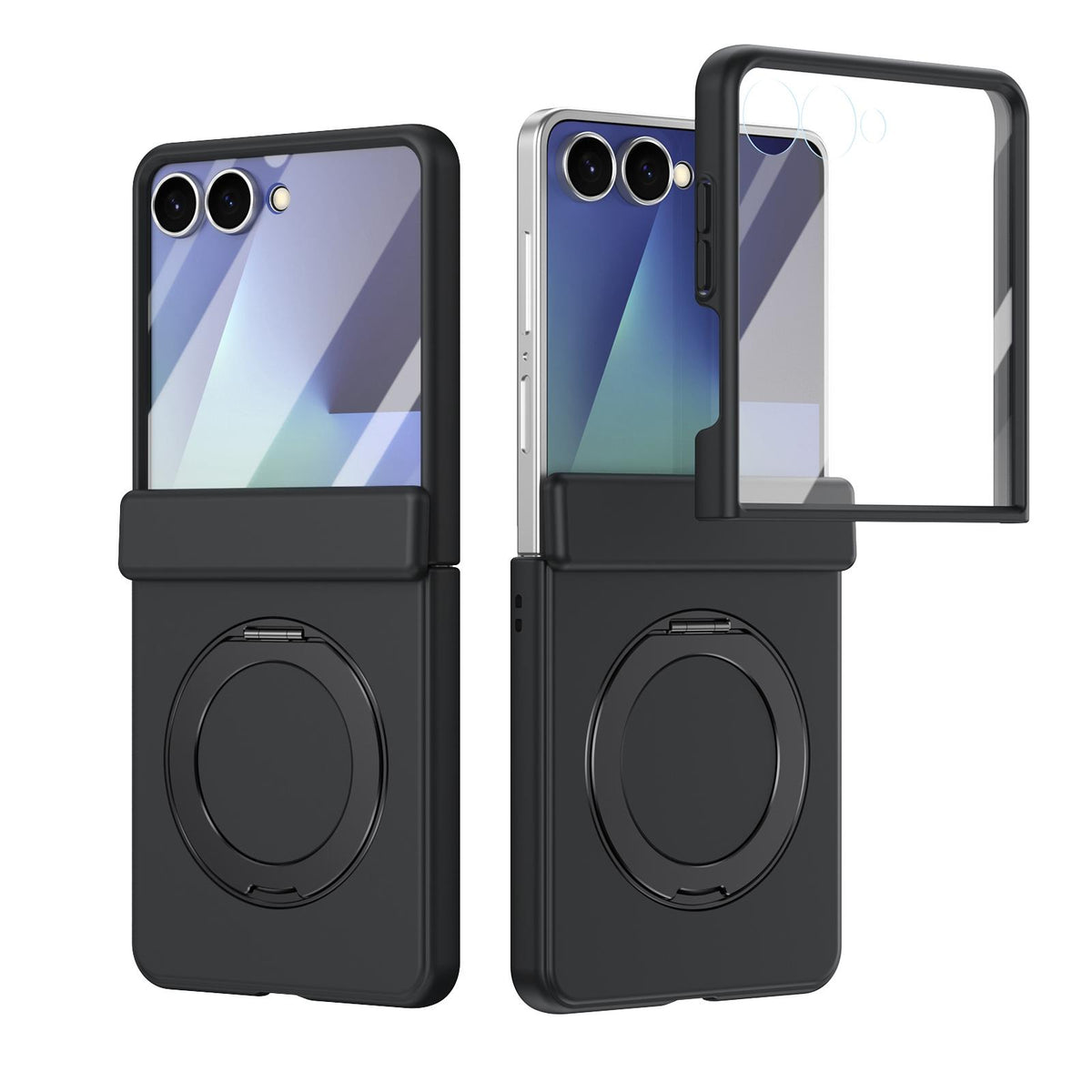 For Galaxy Z Flip8 5G Rotation Magnetic Ring Holder Hinge Integrated Film Phone Case - Black - EDA009804303A