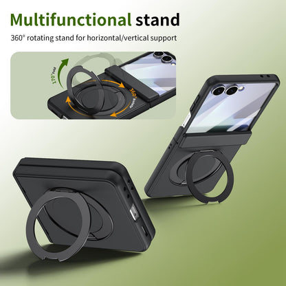 For Galaxy Z Flip8 5G Rotation Magnetic Ring Holder Hinge Integrated Film Phone Case - Black - EDA009804303A