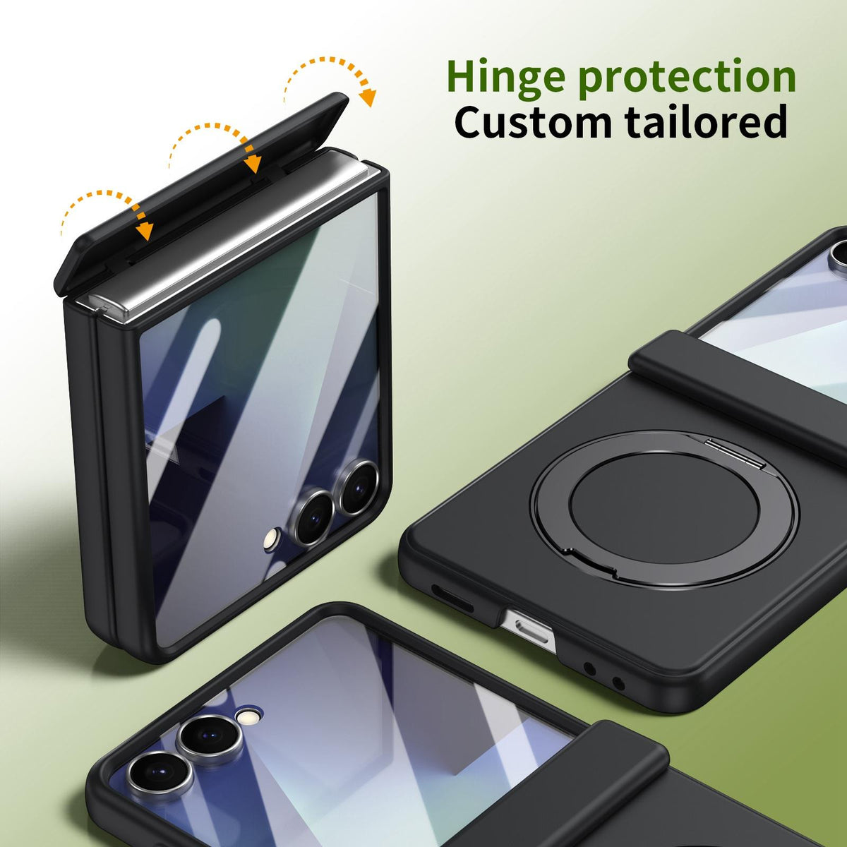 For Galaxy Z Flip8 5G Rotation Magnetic Ring Holder Hinge Integrated Film Phone Case - Black - EDA009804303A