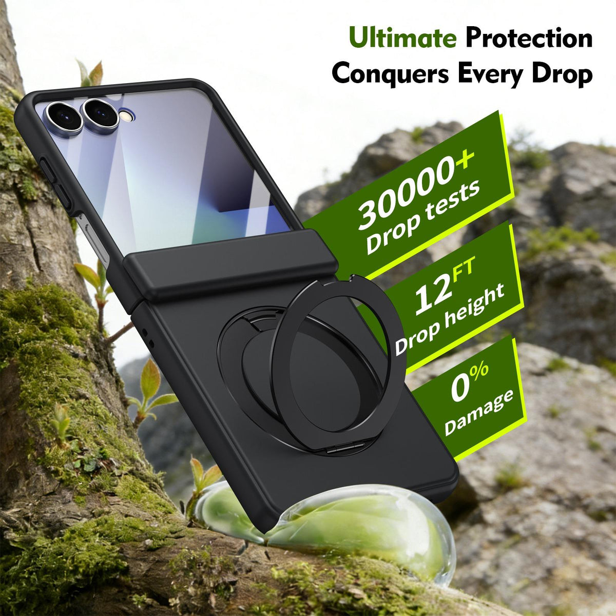 For Galaxy Z Flip8 5G Rotation Magnetic Ring Holder Hinge Integrated Film Phone Case - Black - EDA009804303A