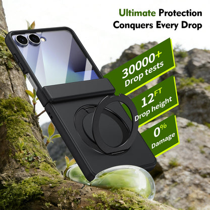 For Galaxy Z Flip8 5G Rotation Magnetic Ring Holder Hinge Integrated Film Phone Case - Black - EDA009804303A