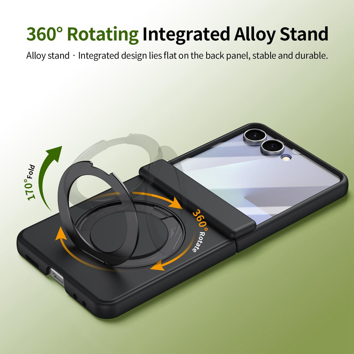 For Galaxy Z Flip8 5G Rotation Magnetic Ring Holder Hinge Integrated Film Phone Case - Black - EDA009804303A