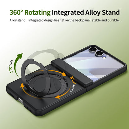 For Galaxy Z Flip8 5G Rotation Magnetic Ring Holder Hinge Integrated Film Phone Case - Black - EDA009804303A