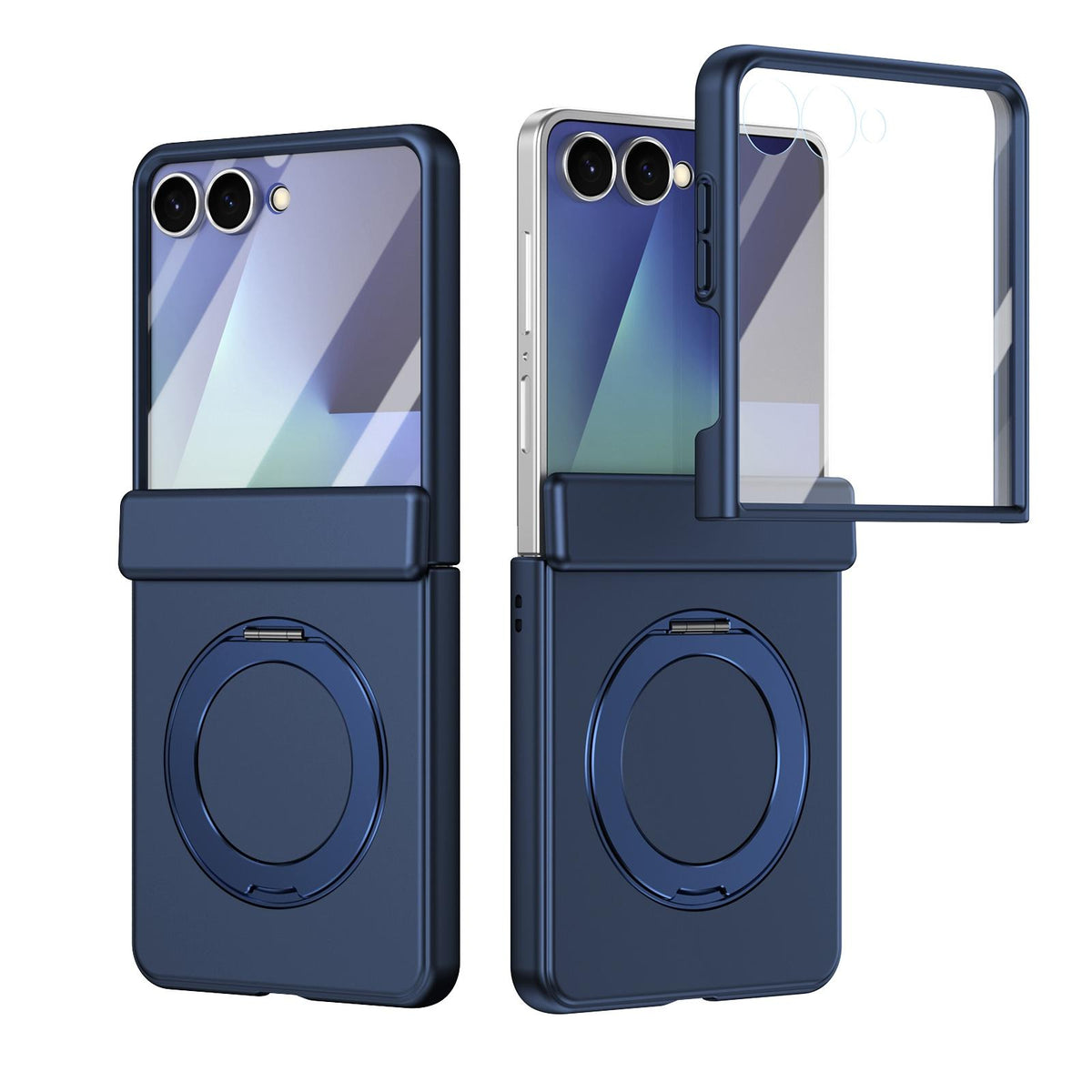 For Galaxy Z Flip8 5G Rotation Magnetic Ring Holder Hinge Integrated Film Phone Case - Blue - EDA009804303B