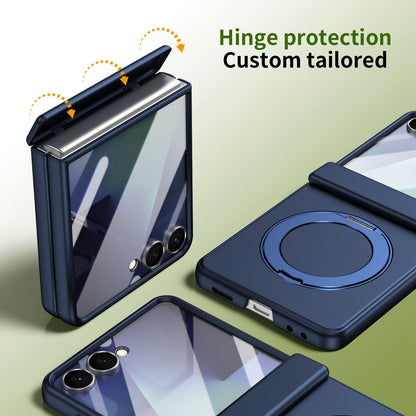 For Galaxy Z Flip8 5G Rotation Magnetic Ring Holder Hinge Integrated Film Phone Case - Blue - EDA009804303B