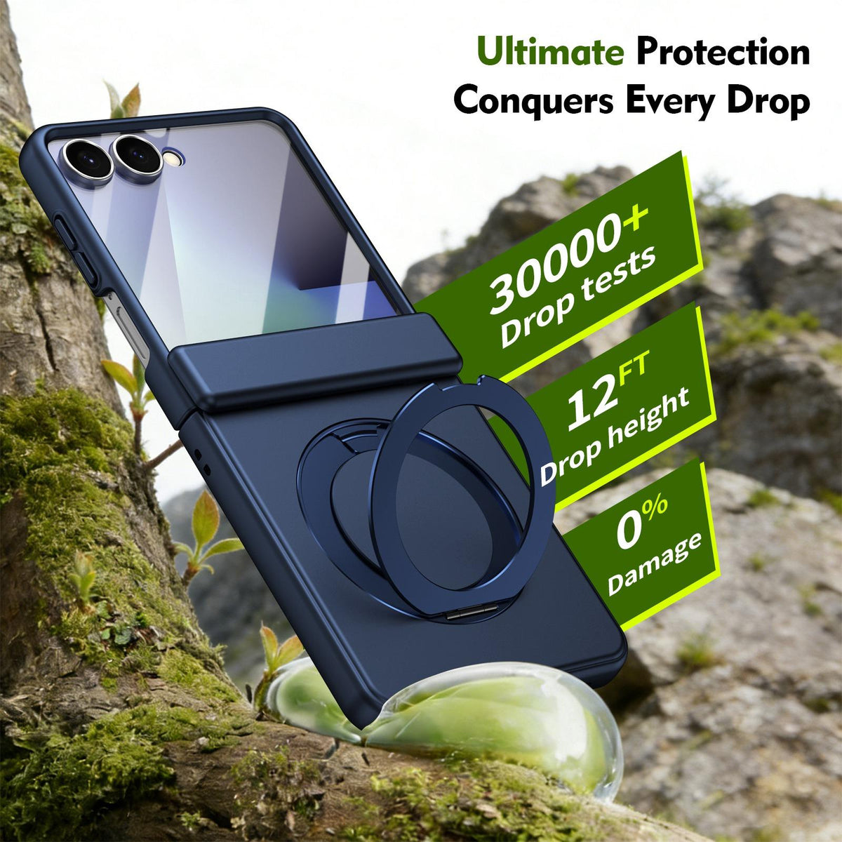 For Galaxy Z Flip8 5G Rotation Magnetic Ring Holder Hinge Integrated Film Phone Case - Blue - EDA009804303B