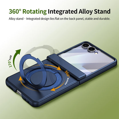 For Galaxy Z Flip8 5G Rotation Magnetic Ring Holder Hinge Integrated Film Phone Case - Blue - EDA009804303B