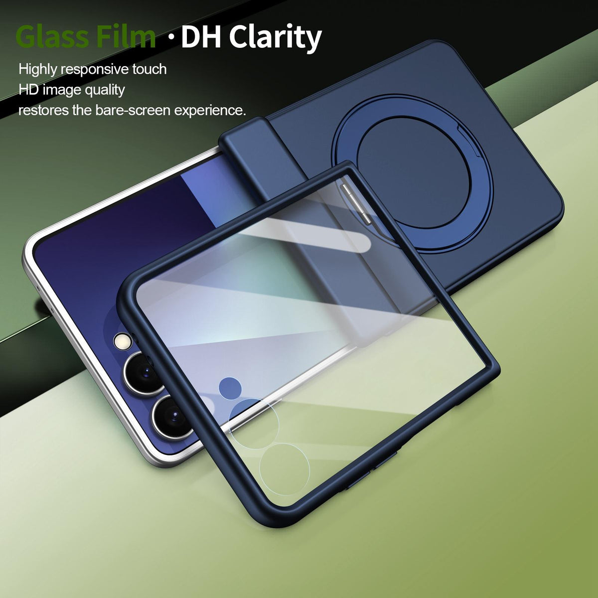 For Galaxy Z Flip8 5G Rotation Magnetic Ring Holder Hinge Integrated Film Phone Case - Blue - EDA009804303B
