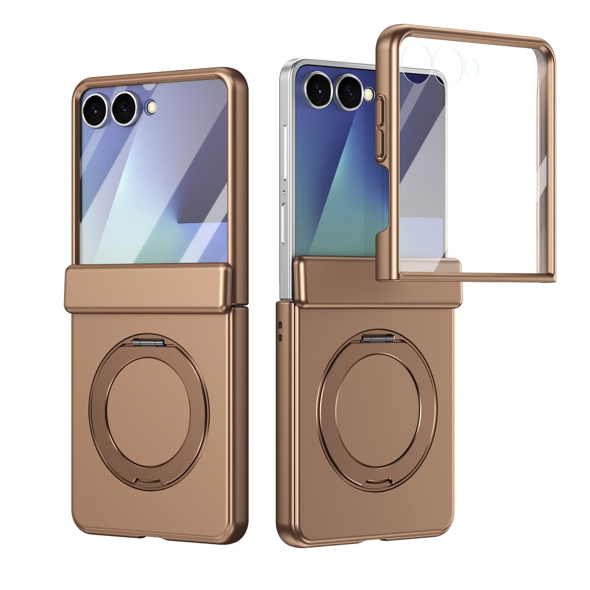 For Galaxy Z Flip8 5G Rotation Magnetic Ring Holder Hinge Integrated Film Phone Case - Gold - EDA009804303C