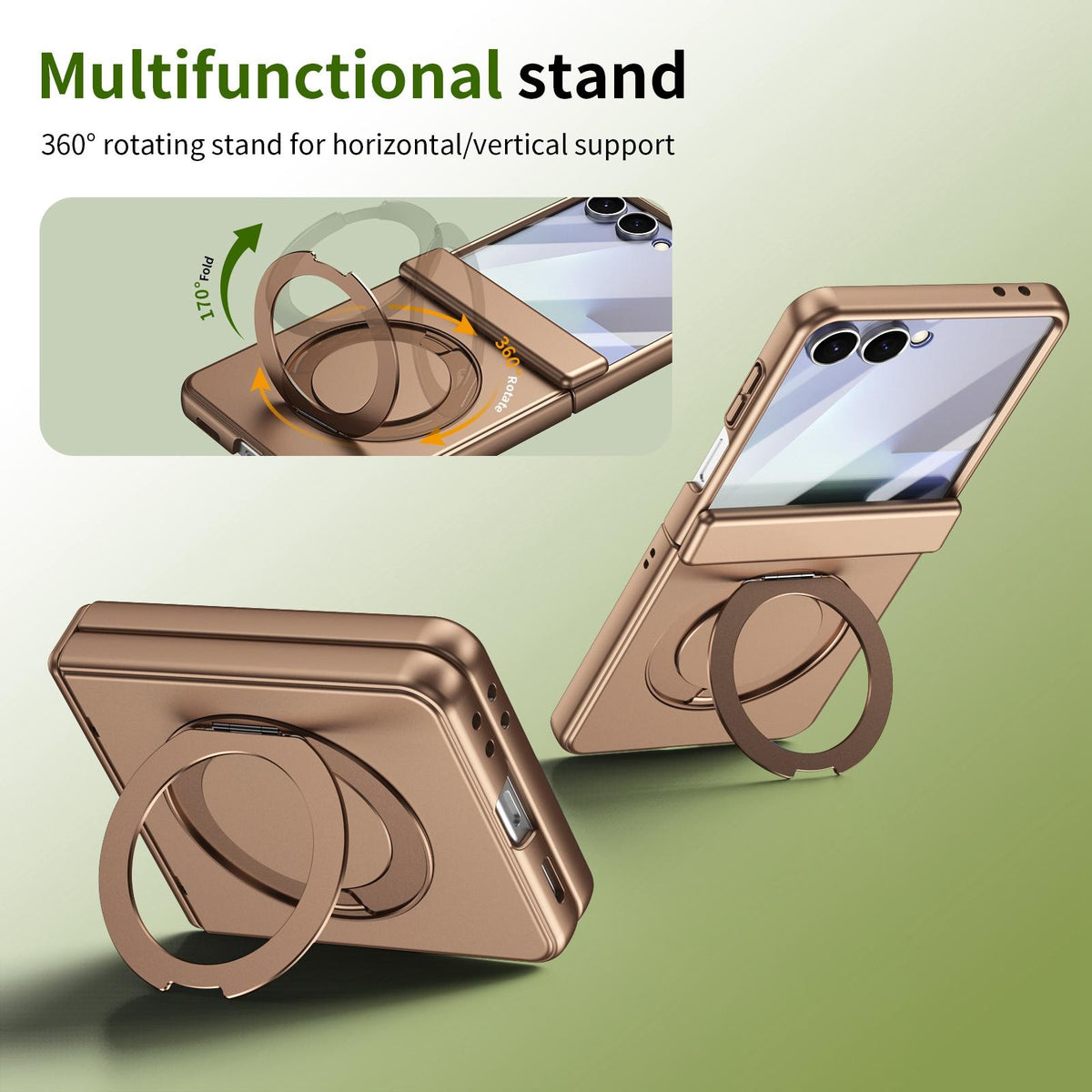For Galaxy Z Flip8 5G Rotation Magnetic Ring Holder Hinge Integrated Film Phone Case - Gold - EDA009804303C