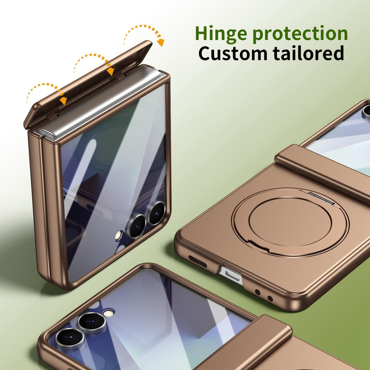 For Galaxy Z Flip8 5G Rotation Magnetic Ring Holder Hinge Integrated Film Phone Case - Gold - EDA009804303C