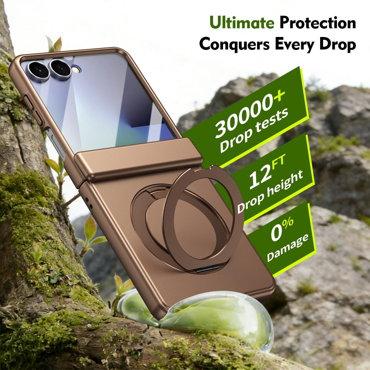 For Galaxy Z Flip8 5G Rotation Magnetic Ring Holder Hinge Integrated Film Phone Case - Gold - EDA009804303C