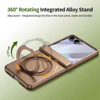 For Galaxy Z Flip8 5G Rotation Magnetic Ring Holder Hinge Integrated Film Phone Case - Gold - EDA009804303C