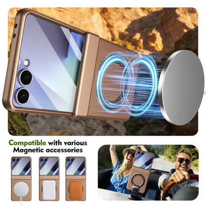For Galaxy Z Flip8 5G Rotation Magnetic Ring Holder Hinge Integrated Film Phone Case - Gold - EDA009804303C
