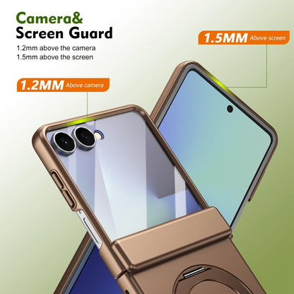 For Galaxy Z Flip8 5G Rotation Magnetic Ring Holder Hinge Integrated Film Phone Case - Gold - EDA009804303C