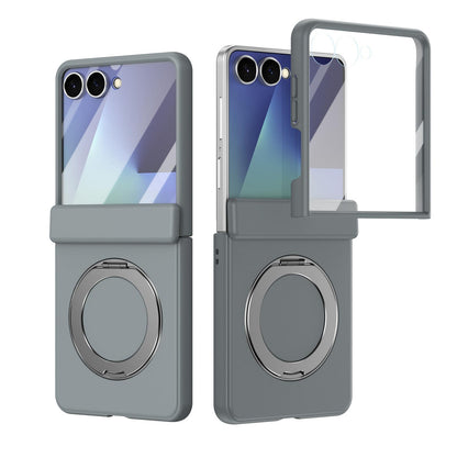 For Galaxy Z Flip8 5G Rotation Magnetic Ring Holder Hinge Integrated Film Phone Case - Grey - EDA009804303D