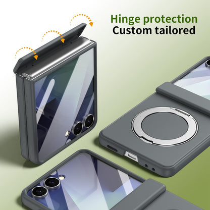 For Galaxy Z Flip8 5G Rotation Magnetic Ring Holder Hinge Integrated Film Phone Case - Grey - EDA009804303D