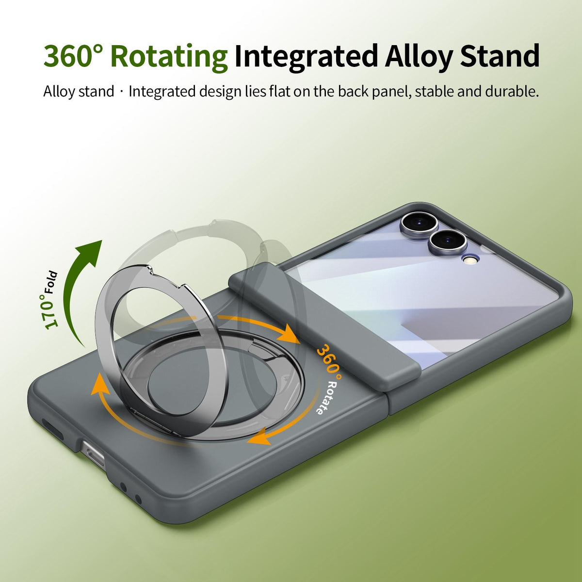 For Galaxy Z Flip8 5G Rotation Magnetic Ring Holder Hinge Integrated Film Phone Case - Grey - EDA009804303D