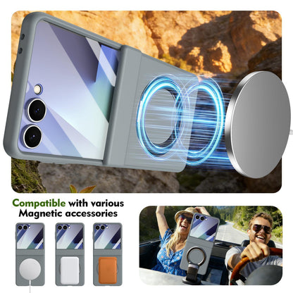 For Galaxy Z Flip8 5G Rotation Magnetic Ring Holder Hinge Integrated Film Phone Case - Grey - EDA009804303D