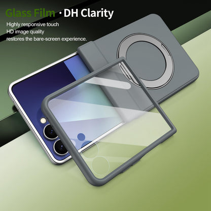 For Galaxy Z Flip8 5G Rotation Magnetic Ring Holder Hinge Integrated Film Phone Case - Grey - EDA009804303D