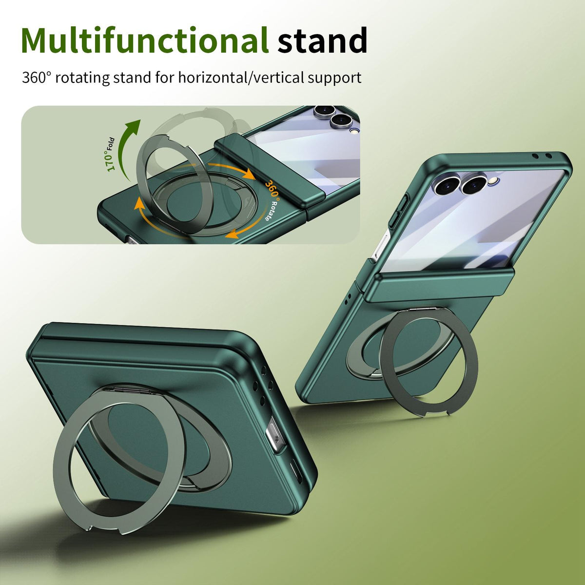 For Galaxy Z Flip8 5G Rotation Magnetic Ring Holder Hinge Integrated Film Phone Case - Green - EDA009804303E