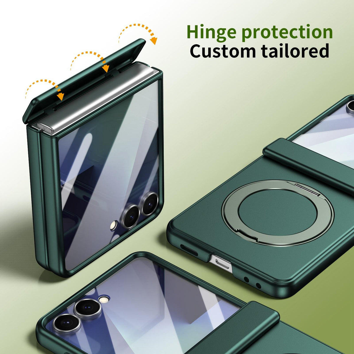 For Galaxy Z Flip8 5G Rotation Magnetic Ring Holder Hinge Integrated Film Phone Case - Green - EDA009804303E