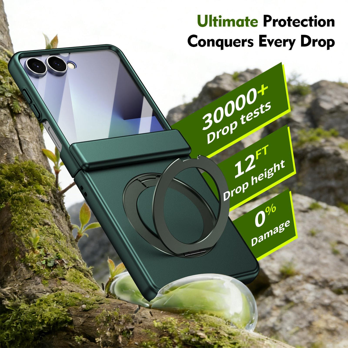 For Galaxy Z Flip8 5G Rotation Magnetic Ring Holder Hinge Integrated Film Phone Case - Green - EDA009804303E