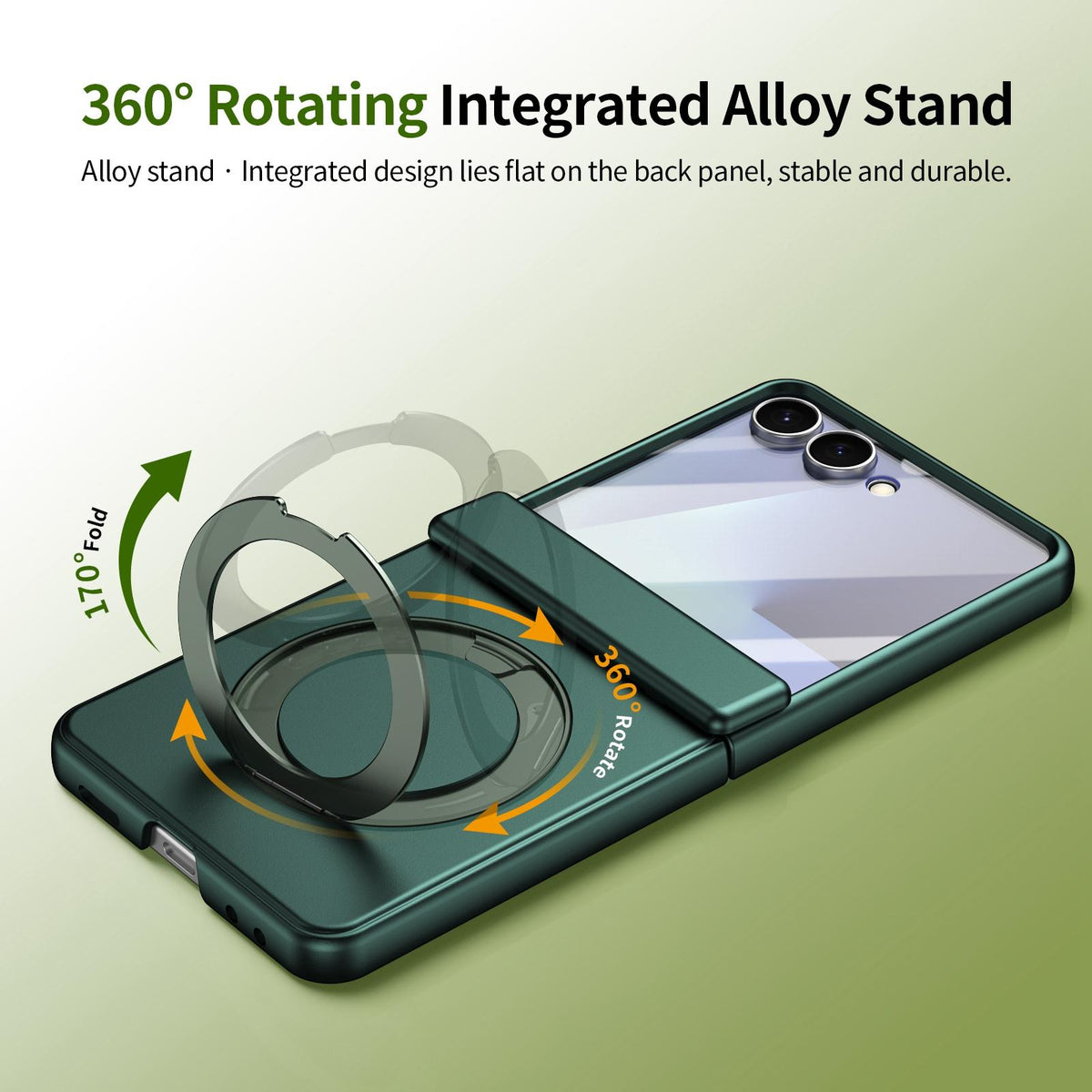 For Galaxy Z Flip8 5G Rotation Magnetic Ring Holder Hinge Integrated Film Phone Case - Green - EDA009804303E
