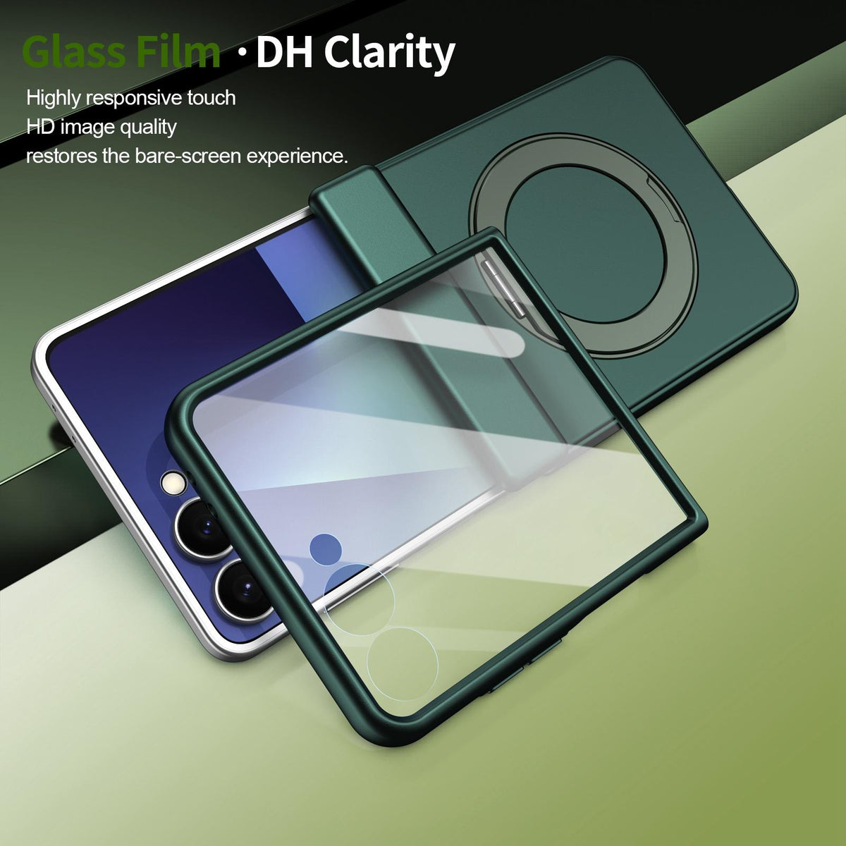 For Galaxy Z Flip8 5G Rotation Magnetic Ring Holder Hinge Integrated Film Phone Case - Green - EDA009804303E