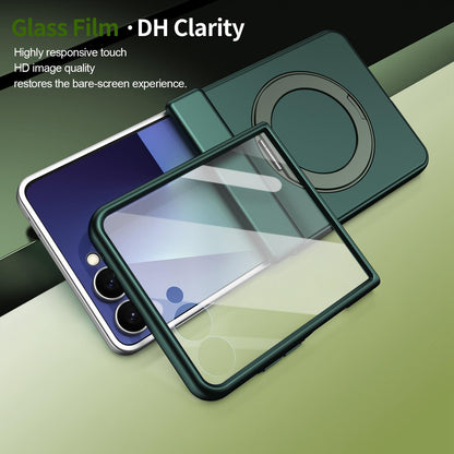 For Galaxy Z Flip8 5G Rotation Magnetic Ring Holder Hinge Integrated Film Phone Case - Green - EDA009804303E