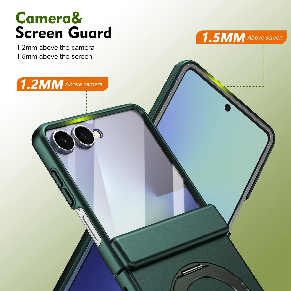 For Galaxy Z Flip8 5G Rotation Magnetic Ring Holder Hinge Integrated Film Phone Case - Green - EDA009804303E