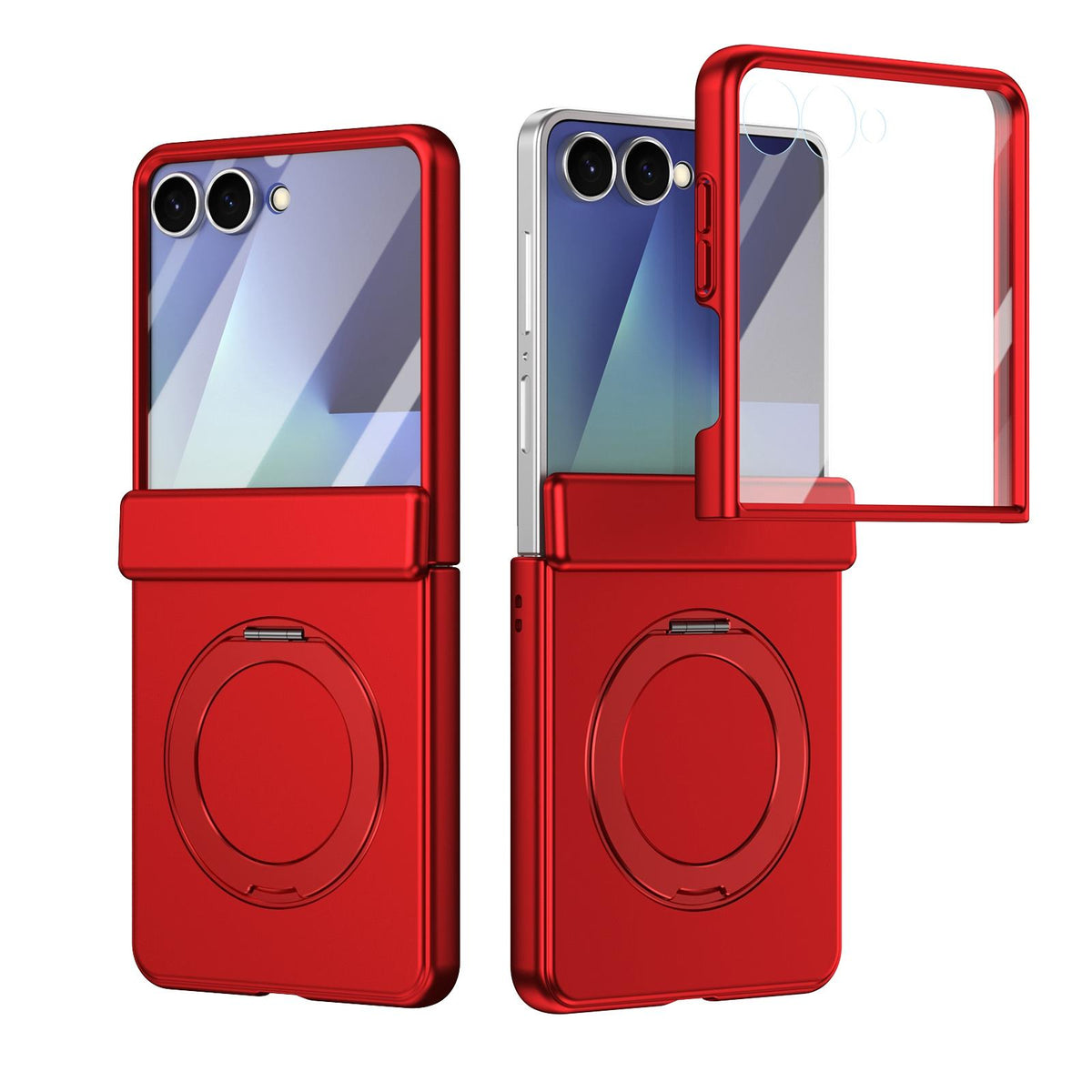 For Galaxy Z Flip8 5G Rotation Magnetic Ring Holder Hinge Integrated Film Phone Case - Red - EDA009804303F