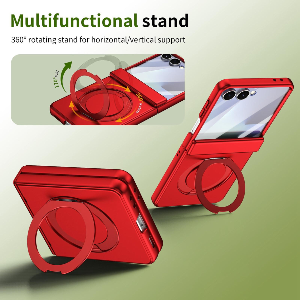 For Galaxy Z Flip8 5G Rotation Magnetic Ring Holder Hinge Integrated Film Phone Case - Red - EDA009804303F