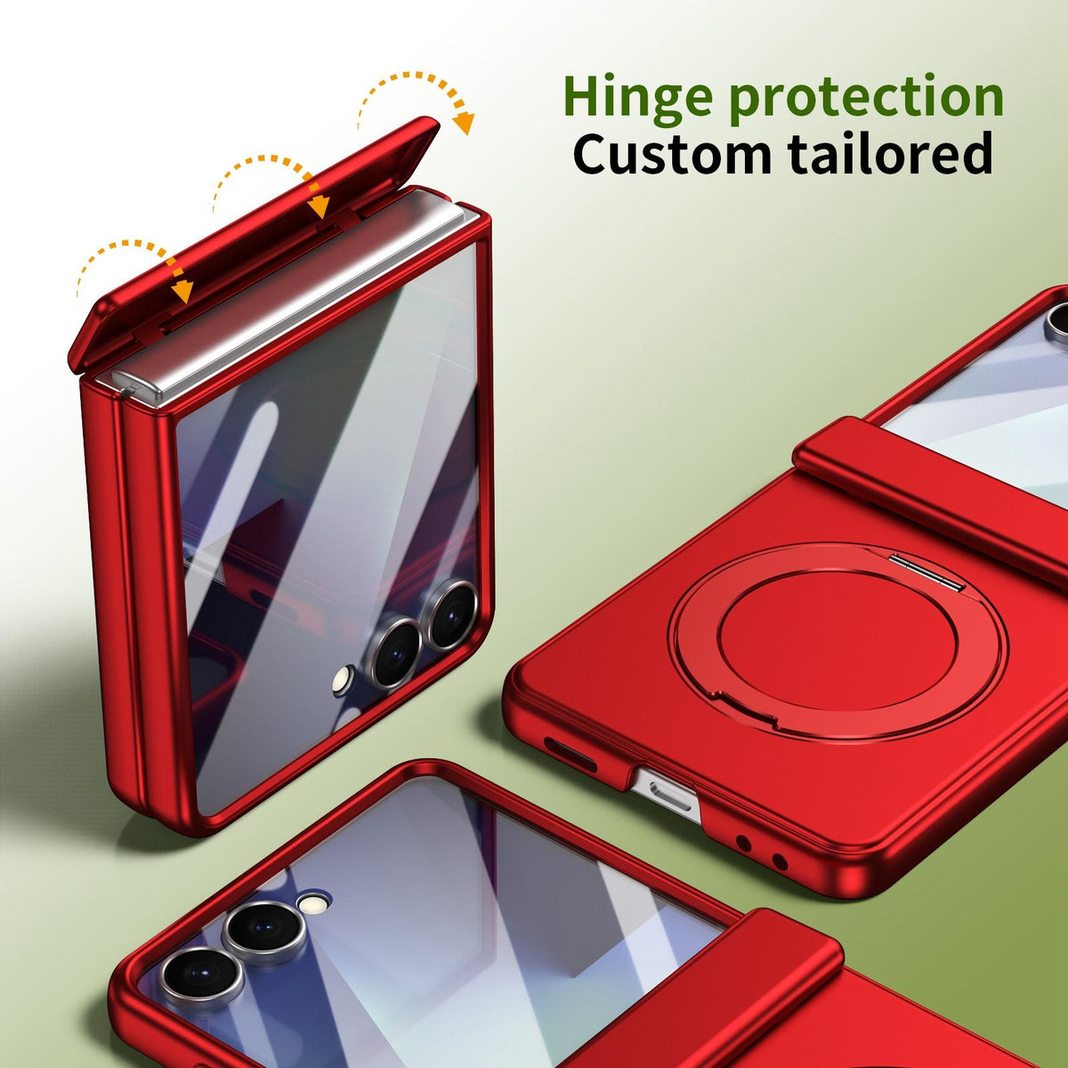 For Galaxy Z Flip8 5G Rotation Magnetic Ring Holder Hinge Integrated Film Phone Case - Red - EDA009804303F
