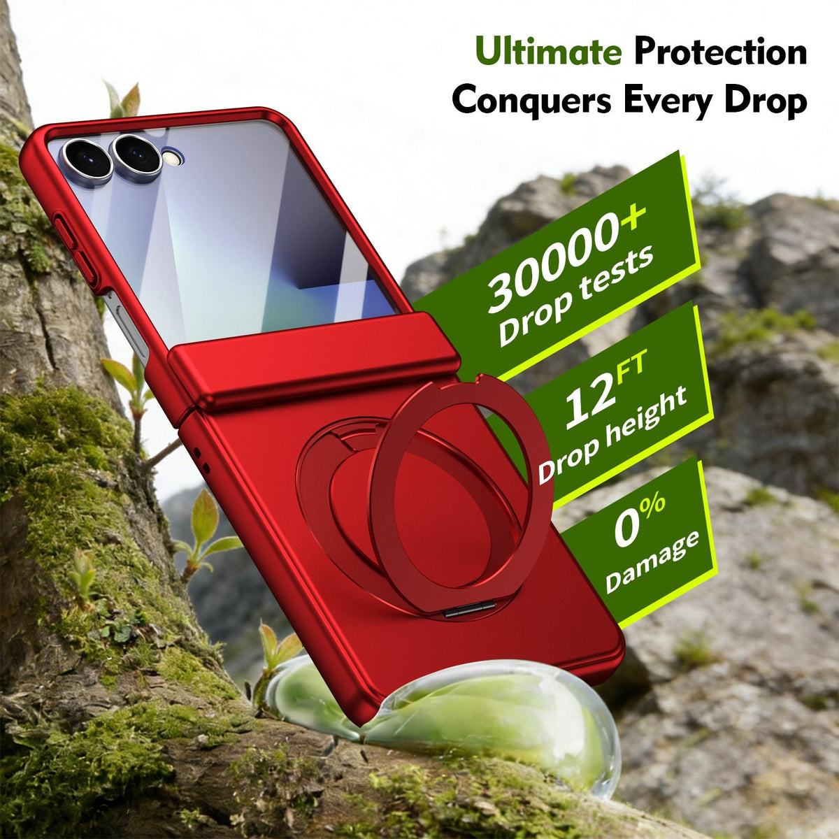 For Galaxy Z Flip8 5G Rotation Magnetic Ring Holder Hinge Integrated Film Phone Case - Red - EDA009804303F
