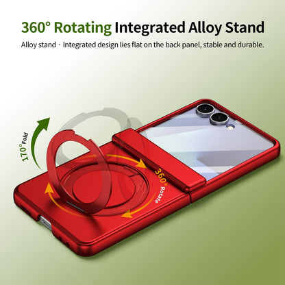 For Galaxy Z Flip8 5G Rotation Magnetic Ring Holder Hinge Integrated Film Phone Case - Red - EDA009804303F