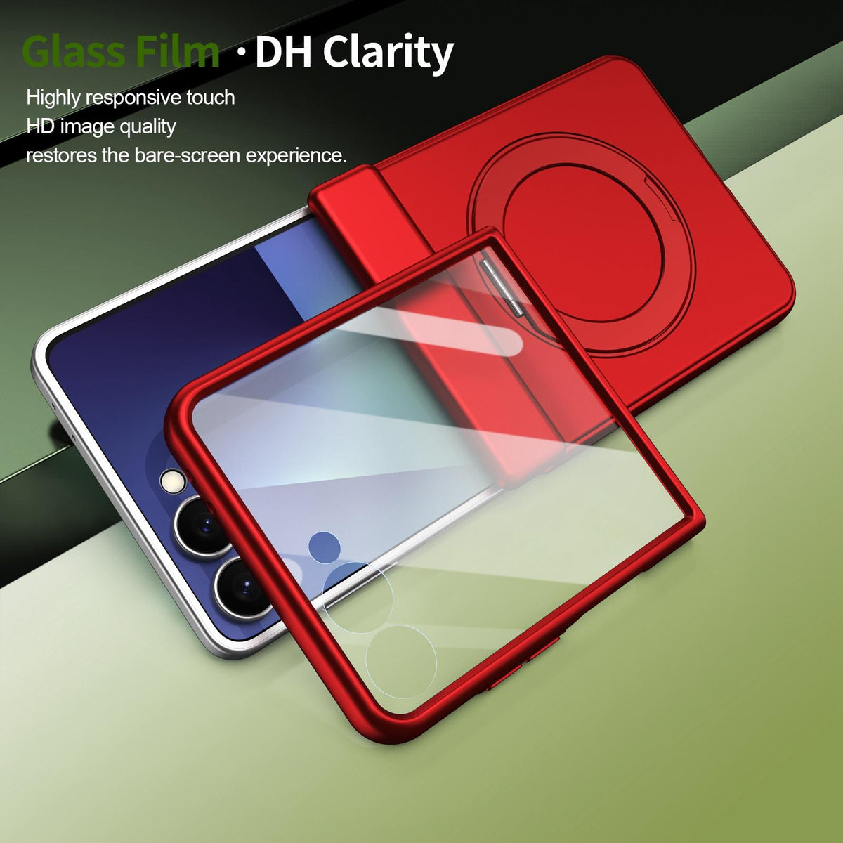 For Galaxy Z Flip8 5G Rotation Magnetic Ring Holder Hinge Integrated Film Phone Case - Red - EDA009804303F